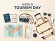 © Faruk - World tourism day illustration with travel items on wooden background