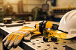 © Snide12 - Essential personal protective equipment laid out on a workshop table for safety