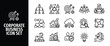 © Abir Creative Studio - Corporate business line icon set icons for teamwork, leadership, strategy, growth, management, logistics, cloud computing, and sustainability vector