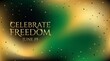© Jafree - Celebrate freedom on Juneteenth with gold and green background. Festive card graphic with confetti for June 19 holiday greeting. Abstract design elements for liberty social media post