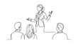 © Pionn - Continuous line drawing of a businesswoman giving a presentation to colleagues.