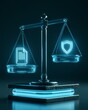 © grey - Premium glass balance scale with document and shield