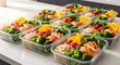 ©  DreamGenix - Healthy meal prep containers with grilled chicken broccoli and fresh vegetables for lunch. balanced diet examples