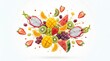 © Yuandana - Colorful fruit cubes and slices are suspended in the air.