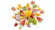 © Yuandana - Vibrant colorful fruit cubes and slices are suspended in the air.