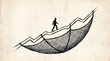 © ChaohM - A man walks carefully along a rising financial graph supported by a safety net underneath