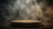 © Umnat - Empty brown wooden table with a blurred abstract smoky background for product display montage