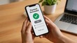 © Leo - Smartphone displaying payment successful screen with green checkmark, mobile banking concept, online transaction completed, e-commerce shopping checkout, digital wallet transfer,