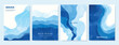 © babeer - Blue sea and river Card set vector. Poster design with watercolor blue ocean wave pattern backdrop. Modern illustration for cover, banner, website, decor, interior.