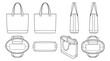 © Millow - Canvas Tote Bag Technical Flat Sketch Vector Template with Front Back Side Top Bottom and Perspective Views
