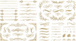 © MstSumaya - Elegant gold wedding ornament vector set featuring luxury calligraphic swirls filigree borders vintage text dividers botanical leaves wreaths and decorative flourishes.