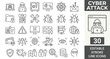 © Kingko - Cyber attack line icon set featuring hacker, data breach, malware, phishing, security threat, virus, ransomware. Professional editable vector illustration for security dashboard and UI UX design.