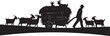 © Tamim - Black silhouette man pulling cart with goats and hay