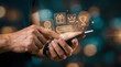 © Photo Bazar - Customer loyalty program on smartphone, digital reward points and gift icons, person using mobile app for shopping bonuses and membership benefits
