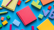 © Md. Nazmul Sikder - Colorful School Supplies and Educational Learning Objects on Bright Blue Background, Back to School Classroom Study Materials and Creative Education Concept Banner
