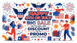 © Rizky - Fourth of july big sale vector set banner with shoppers and eagle