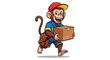 © jumilah - Happy delivery man with cardboard box in hand.