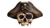 Pirate skull with weathered tricorn hat and eye patch
