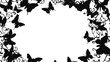© MR CREATOR - Butterflies arranged in a decorative circular border create a delicate monochrome frame that features elegant black silhouettes against a clean white background with ample copy space for custom text.