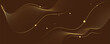 © sofyanmardianto - Luxury abstract background featuring elegant golden wavy lines, flowing halftone dot patterns, and shiny gold spheres floating over a dark brown banner canvas.