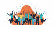 © beranda - A diverse group of people jubilantly celebrates together with raised fists and confetti