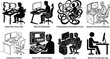 © Saminur - Computer programmer and developer workstation vector graphic icon collection in various artistic design styles