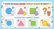 © กฤษฎา ทองชู - Cute IQ challenge educational game for children. Which shape is next puzzle with kawaii animals including a rabbit, chick, cat, bear, and pig. Polka dot border vector illustration.