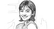 © dikifajarfadilah - Asian girl - A beautiful Japanese woman with a happy smiling face in a detailed ink sketch portrait illustration featuring artistic cross-hatching