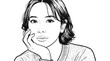 © Devika - Illustration - A beautiful manga woman in a pensive portrait style, featuring elegant line art and a thoughtful expression while resting her chin on