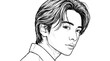 © Pupun - Male - Detailed Line Art of a Young Man Portrait featuring a Handsome Character Illustration in Minimalist Manga Style