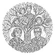 © Dede - Detailed Family Tree Illustration Representing Genealogy and Ancestry with Multi-Generational Lineage Across Various Generations of a Happy Family