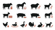 © Muhammad - Farm animal silhouette icons set, rustic livestock vector collection with cow horse and pig, black and terracotta agricultural symbols for ranch branding