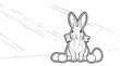 © Diki - Hand-drawn rabbit with easter eggs coloring page line art for children featuring a cute bunny character in a minimalist outline style for holiday fun