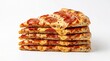 © Tayyab - A stack of pepperoni pizza slices on a white background