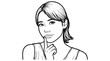© Nurfadilah - Gesture - Minimalist line art illustration of a beautiful woman thinking with a finger on her lips in a clean black and white manga style portrait