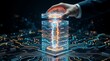 © Ridwan_DigitalGrid - Executive integrating AI digital blocks for advanced pricing analytics market intelligence and corporate profit optimization on high tech circuit board