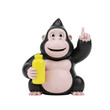© Mahmudul - Smiling cartoon gorilla holding yellow bottle and pointing finger isolated on white background