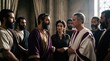 © Svitlana Vorotniak - King Agrippa and Queen Bernice talking with Roman official in palace. Biblical scene of historical figures discussing justice and law. Ancient drama inspired by narrative of Acts.