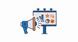 © eh - A graphic icon showing a megaphone projecting data, charts, and icons onto a billboard