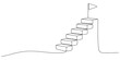 © MituRani - Continuous single line drawing of stairs leading to a flag of success