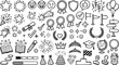 © Sukhi - Hand drawn success celebration icons graduation medals birthday cake balloons confetti education school achievement doodle sketch vector set