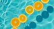 © BALAL - Vibrant oranges floating on turquoise water background with ripples