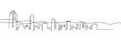 © Ayat 03 - Urban skyline continuous line art, modern city scape with skyscrapers and apartment buildings, panoramic metropolis architecture vector illustration.
