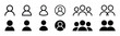 © IybAshraf - Set of user profile and group icons in outline and solid fill styles, representing single individuals and multiple people for digital interfaces and applications.