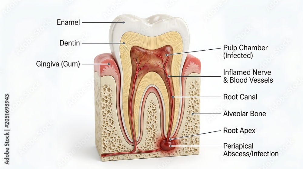 Tooth anatomy model illustrates the internal structure of a molar ...