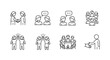 © Arya - Line icons depicting various social interactions.