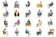 © Pixel-Shot - Diverse group of people using laptops while sitting in chairs, remote work and online education