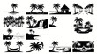© wahyu - Set of tropical island and beach palm tree silhouettes.