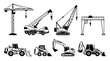 © Wagiman Studio - Construction Heavy Machinery Vector Icons: Cranes, Excavators, Loaders