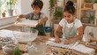 © True Stock - Two children making handmade paper in a workshop.
